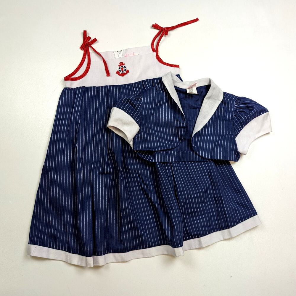 Vintage Ruth of Carolina Dress Girls Sz 6 Navy Sailor Nautical Bolero 80s
